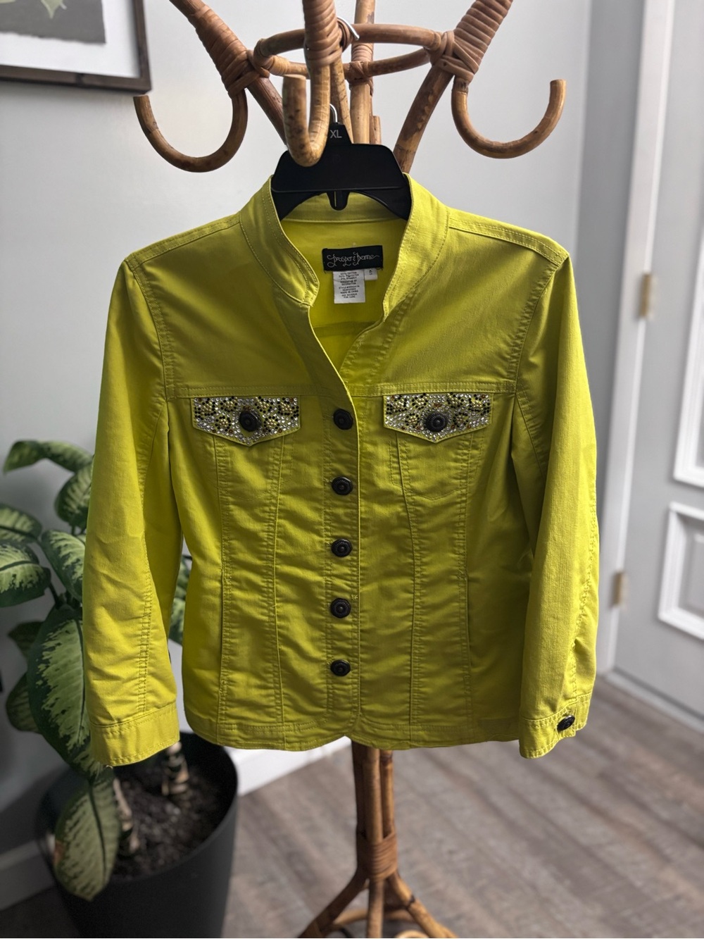 Bright Lime Embellished Jean Jacket -